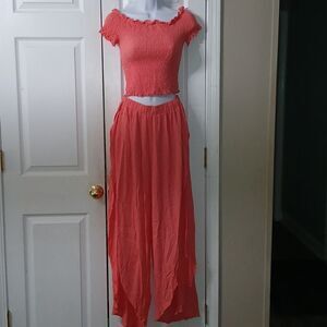 Salty Lemon cropped top wide leg wrap style side pant boho beach Sz M/L NWT